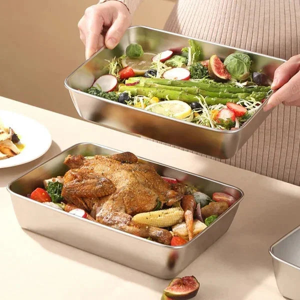 Set of 3 stainless steel boxes for food (25 x 20 x 6 cm)(T)