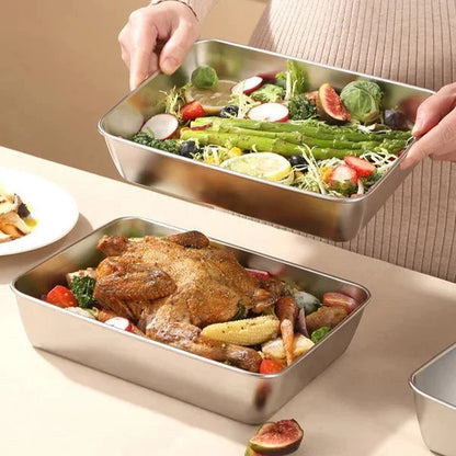 Set of 3 stainless steel boxes for food (25 x 20 x 6 cm)(T) 