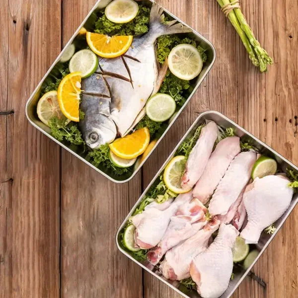 Set of 3 stainless steel boxes for food (25 x 20 x 6 cm)(T) 