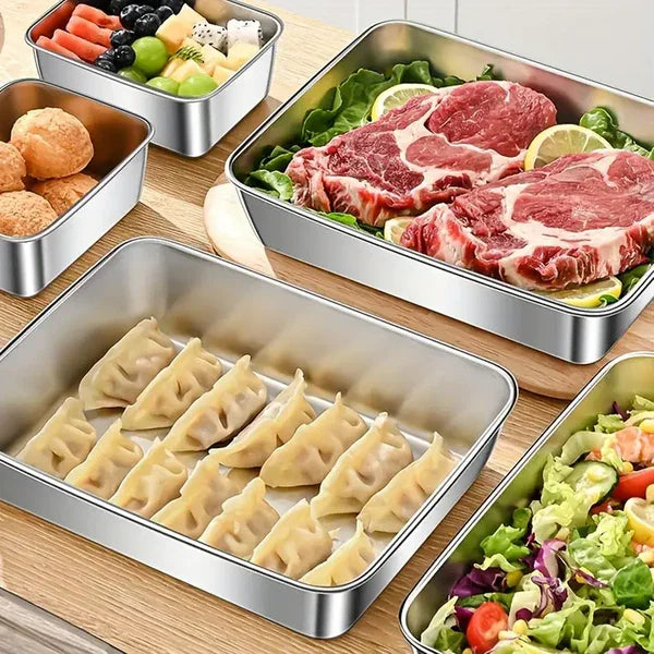 Set of 3 stainless steel boxes for food (25 x 20 x 6 cm)(T) 