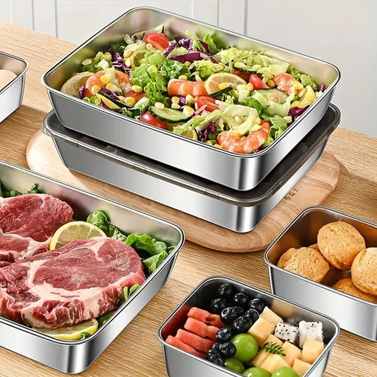 Set of 3 stainless steel boxes for food (25 x 20 x 6 cm)(T) 