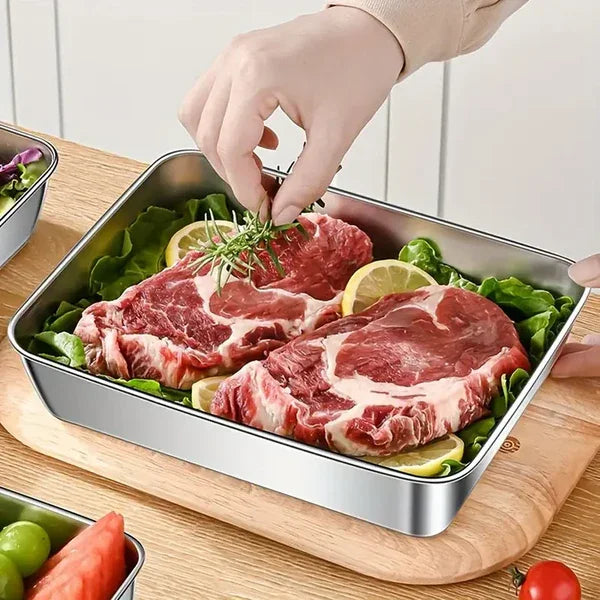 Set of 3 stainless steel boxes for food (25 x 20 x 6 cm)(T) 